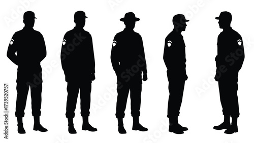 Military and Police Uniform Silhouettes Set on White Background
