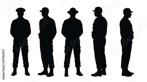 Military And Security Personnel Silhouettes Set On White Background