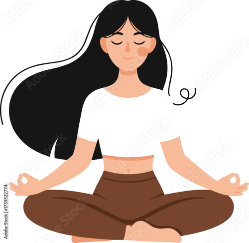 Calm Woman Meditating in Lotus Pose with Closed Eyes, Practicing Mindfulness and Inner Peace for Mental Health and Relaxation