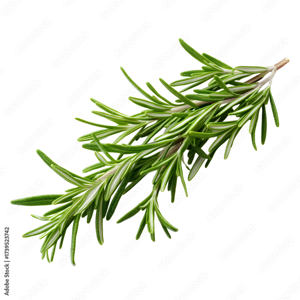 Fototapeta premium Fresh Rosemary Branch with Soft Shadow Isolated on White Background