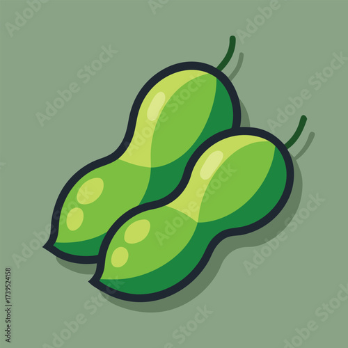 Two Green Edamame Pods on Gray Background soybeans