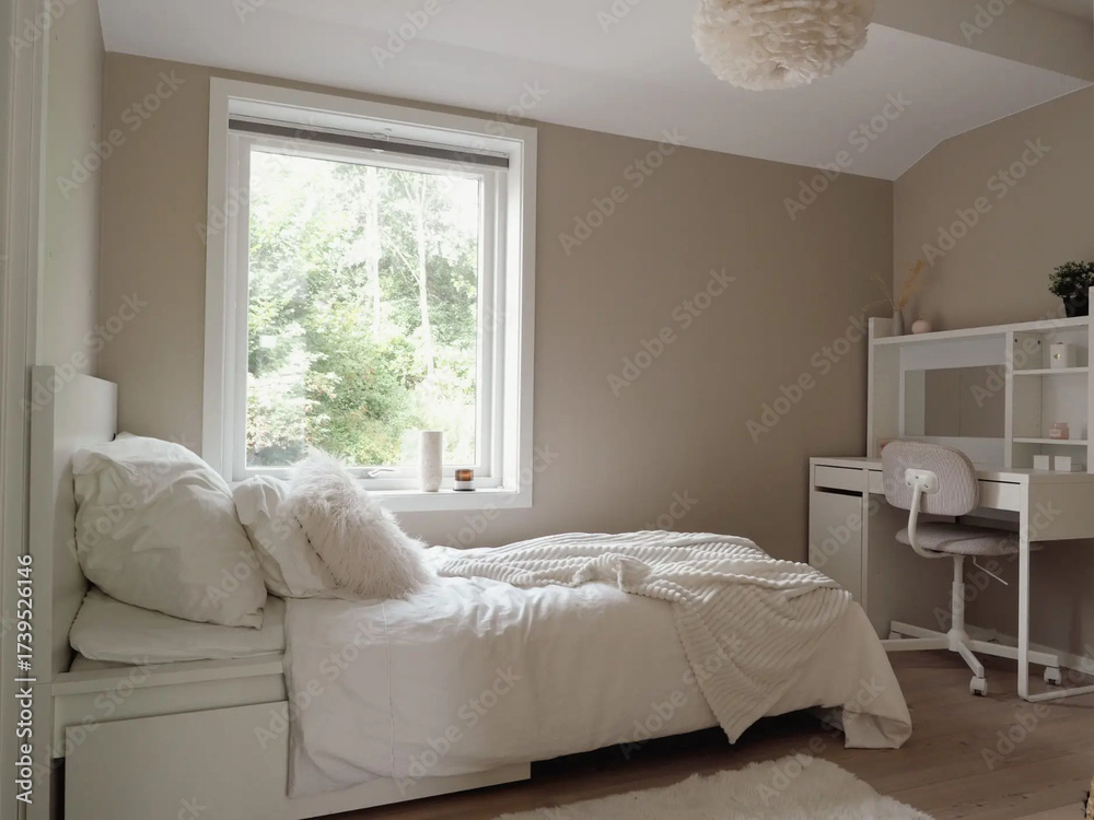 Fototapeta premium Modern luxury bedroom interior in minimal scandinavian style, 3d render