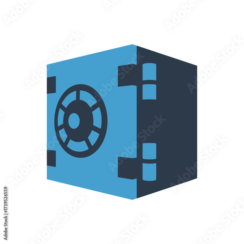 Blue safe box isolated on white background, representing security and storage