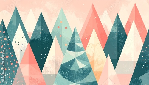 Minimal Geometric Christmas Trees Pattern, Pastel Colors, Scandinavian Style