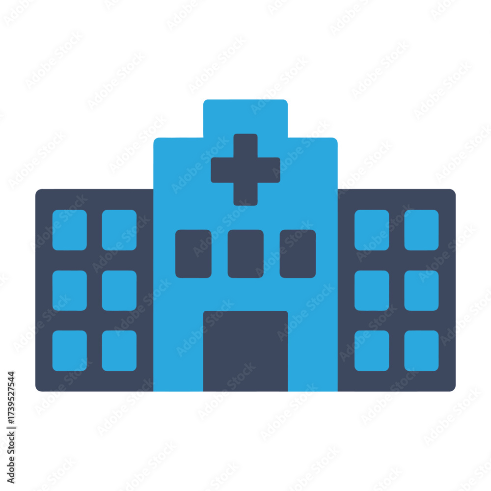 Fototapeta premium Illustration of a blue hospital building with a cross isolated on white background
