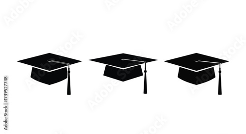 Vector illustration of three black graduation caps with tassels