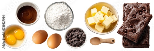 Set of Chocolate brownie ingredients Isolated on Transparent Background. PNG.