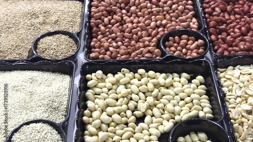 Discover various types of nuts and seeds at a local market during the harvest season