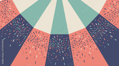 Abstract design with radial patterns and geometric shapes in muted colors creating a dynamic composition