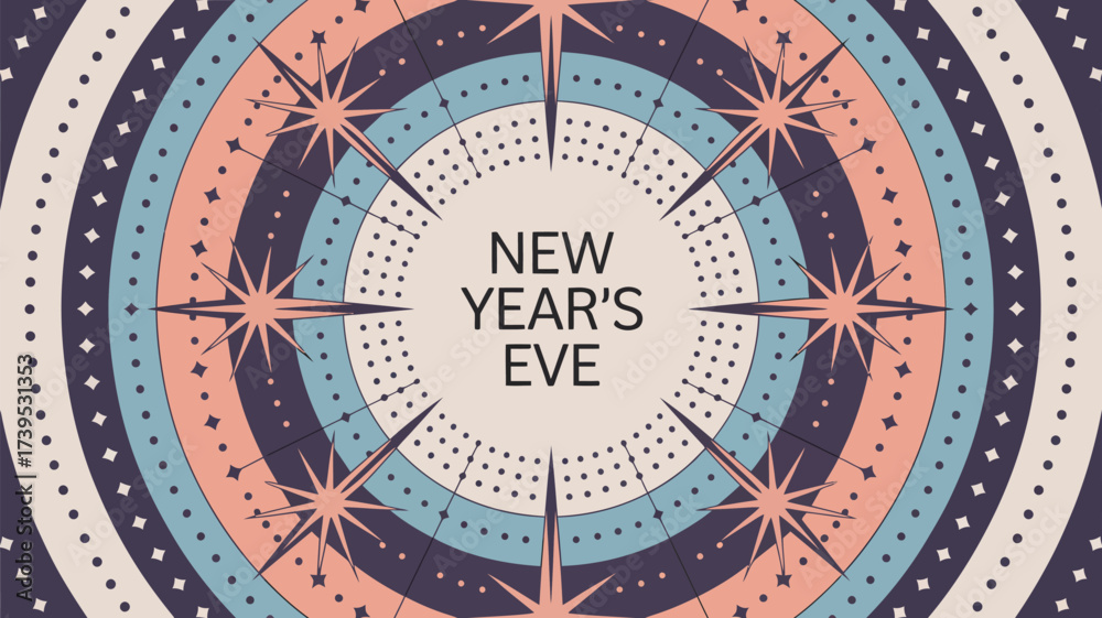 Obraz premium A new year's eve themed circular pattern with stars and dots in shades of blue pink and beige colors