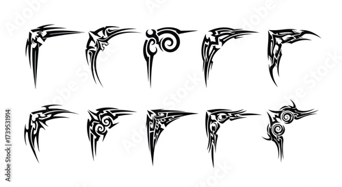 Vector illustration of collection of tribal corner elements and borders