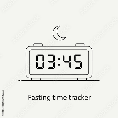 Digital clock displaying the time 03:45 with a crescent moon above, indicating fasting time tracking.