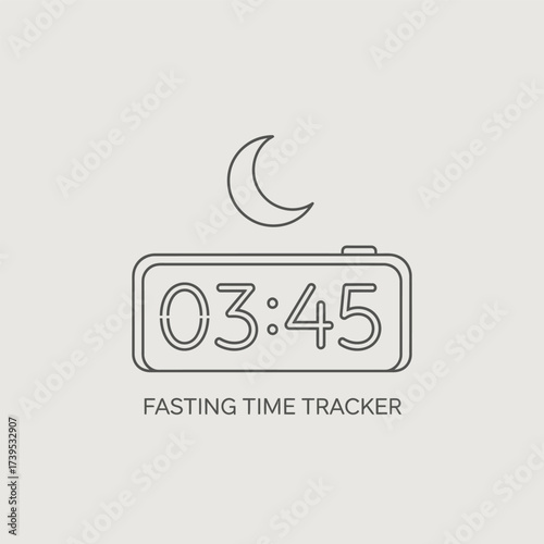 Fasting time tracker icon with clock and moon, minimalist design.