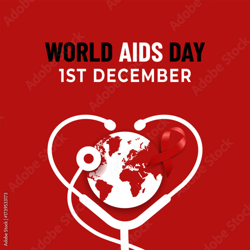 Celebration of World AIDS Day of awareness, honor, support, prevention, and treatment of HIV/AIDS is held on December 1. A concept for healthcare and medicine. Design for cards, prints, social media .