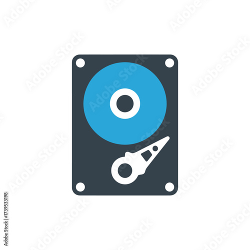 Hard drive disk isolated on white background with blue and dark colors