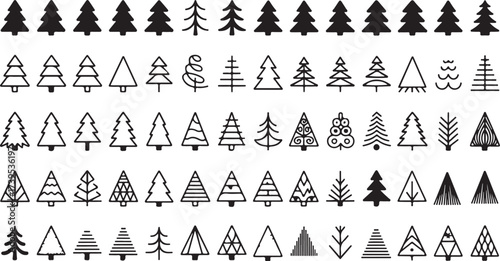 Collection of different christmas tree illustrations