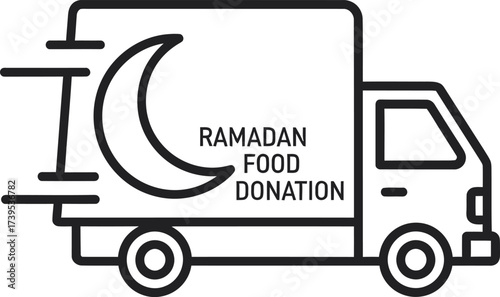 Illustration of a truck with a crescent moon and the words Ramadan Food Donation.