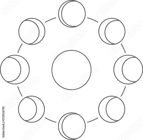 Illustration of the phases of the moon in a circular arrangement.
