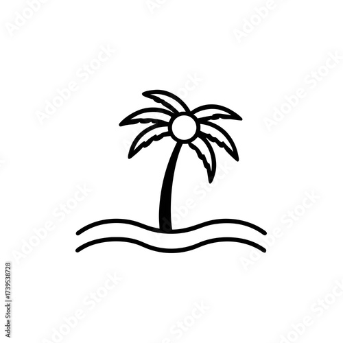 Simple vector illustration of a palm tree on an island with waves