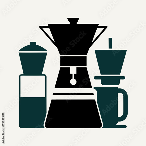 Vector illustration of coffee makers and brewing equipment scalable graphics for design projects