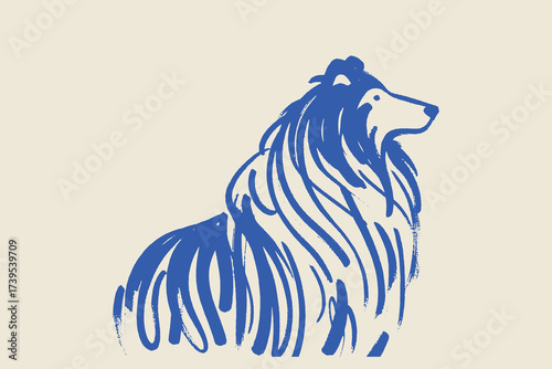 Collie dog brush sketch sitting profile view vector illustration
