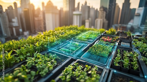 Urban agriculture rooftop garden technology sustainable farming in city environment plants growing innovation