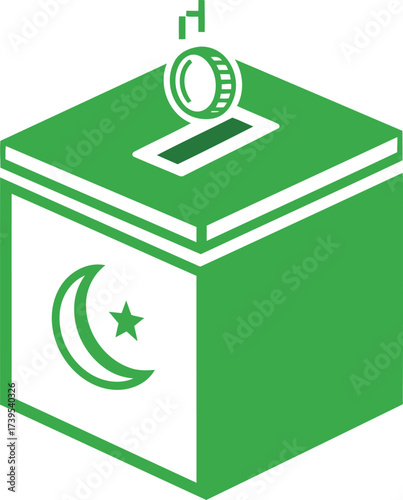A green ballot box with a crescent moon and star, symbolizing voting and national identity.
