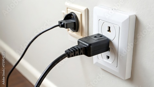 Close up of electrical outlets and plugs in modern home setting