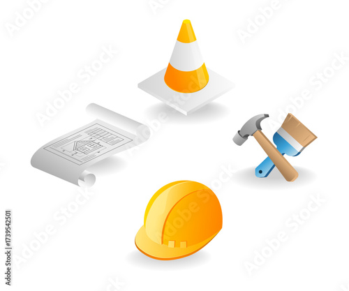 Bundle of illustrations on the theme of architectural design and carpentry