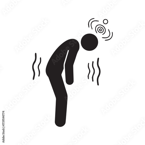 Shaking Stick Figure Icon, Trembling Person Symbolizing Sickness, Weakness, Fear, and Dizziness.
