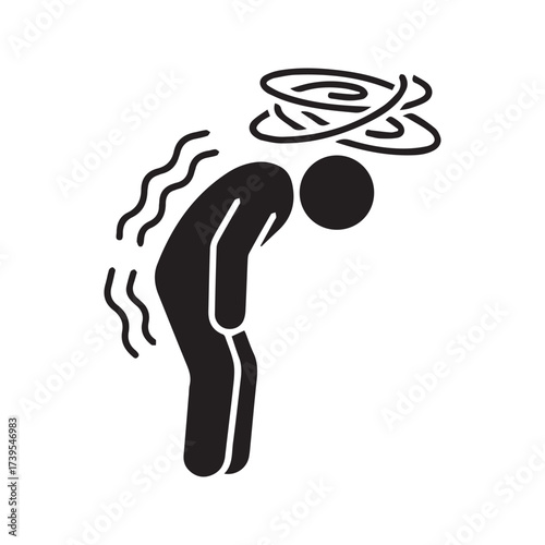 Shaking Stick Figure Icon, Trembling Person Symbolizing Sickness, Weakness, Fear, and Dizziness.
