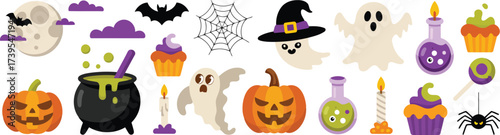 Spooky Halloween fun with cute ghosts, pumpkins, and creepy cupcakes for family celebrations and festive party invitations this October season