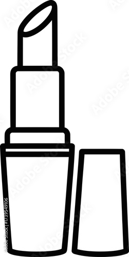 Opened lipstick stick with a cap beside it, outline style concept. Cosmetic product vector icon for beauty salon, website, makeup app