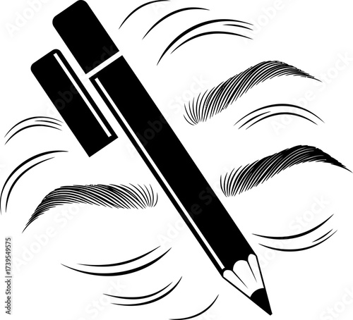 Eyebrow pencil with various eyebrow shapes concept. Makeup, beauty, cosmetology, permanent styling, microblading. Vector illustration