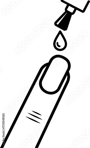Finger with nail polish application. Beauty and care concept. Minimalist line graphic icon with drip, for salon, manicure, cosmetic design