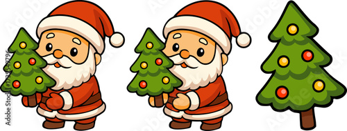 Festive celebration of santa and christmas trees enchanting holiday collection cheerful environment cute cartoon style
