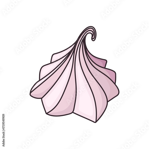 Delicate pink meringue cookie on a white background. Perfect dessert or baking decoration. Ideal for culinary, bakery, or sweet-themed projects.