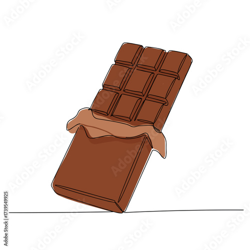 Chocolate bar with bite taken out and melted edge on white background  