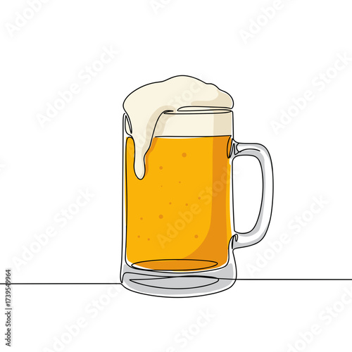 Beer mug filled with golden ale and frothy foam on top  
