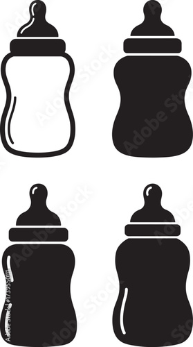 Four baby bottle silhouettes collection
