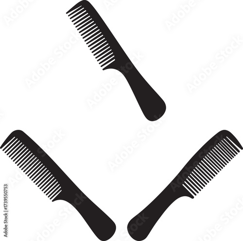 Three black hair comb silhouettes arranged artistically
