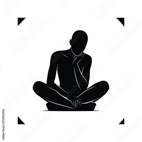 Silhouette of a person in a meditative pose with hand on chin contemplating deeply against a textured background