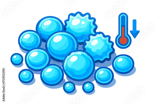 Ice Pellet Collection. Isometric vector illustration set Ice Pellet Close-Up Collection: various sizes of hailstones arranged in