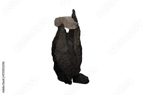 Fotografi A rustic, weathered stone structure stands isolated against a dark void
