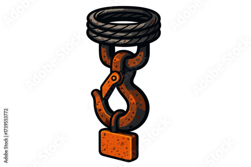 Industrial Crane Hook. Isometric vector illustration set Crane Hook Close-Up: detailed industrial hook with reinforced latch,