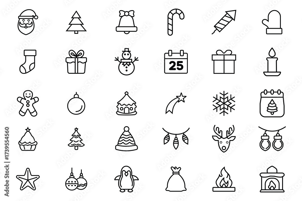 Fototapeta premium Christmas icon set. Holiday symbol. Line Xmas icons collection. Editable stroke. Christmas outline icon set. vector illustration. 