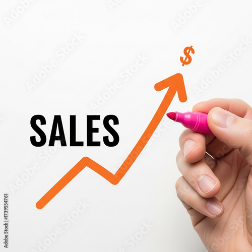 Hand drawing an upward trending sales graph with a dollar sign