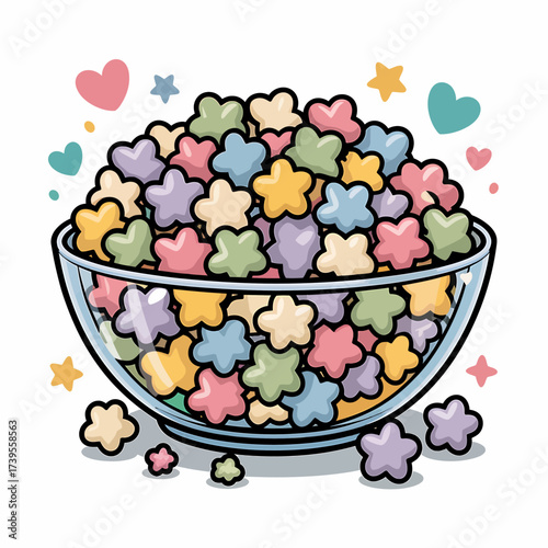 Vector art of bowl full of star shaped cereal, vector design