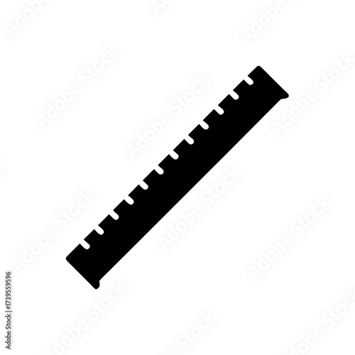 Silhouette of a measuring ruler with short perpendicular marks indicating measurement increments shown clearly on transparent background