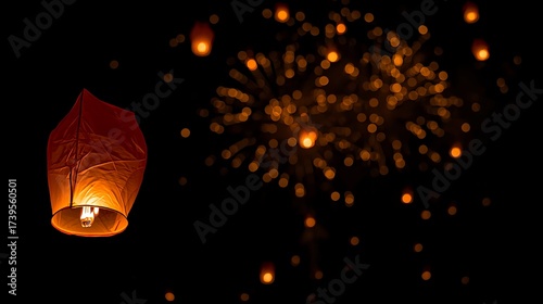New Year 2026 themed background and banner, Bokeh background with dark sky and influenced by flying lanterns and exploding fireworks